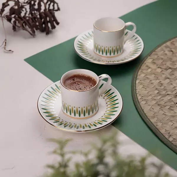 Porser Palm 4 Parça Kahve Fincan Takımı Yeşil - Image 1