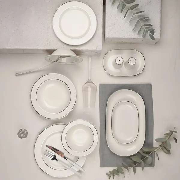 Porser Bonsai 12 Kişilik Platin Yaldız 53 Parça Yemek Takımı - Image 1