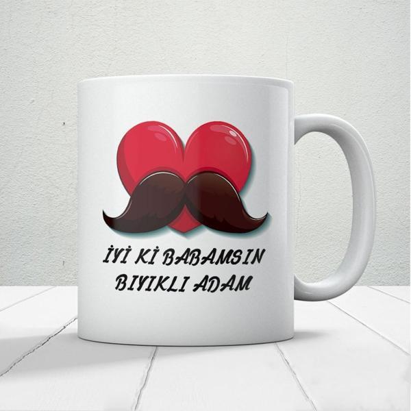 İyi ki Babamsın Bıyıklı Adam Baskılı Babalar Günü Kupa Bardak Kahve Kupa Bardak - Image 1