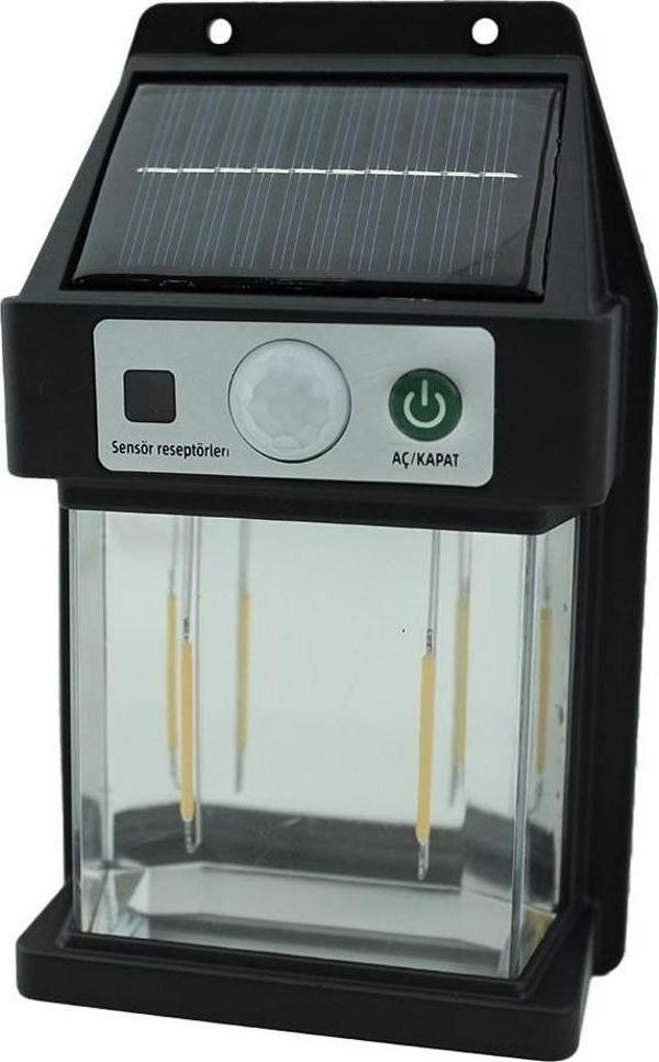 10 W. Solar / Güneş Enerjili Sensörlü Led Duvar Fener Aplik 3200K - Sarı Işık - Image 1