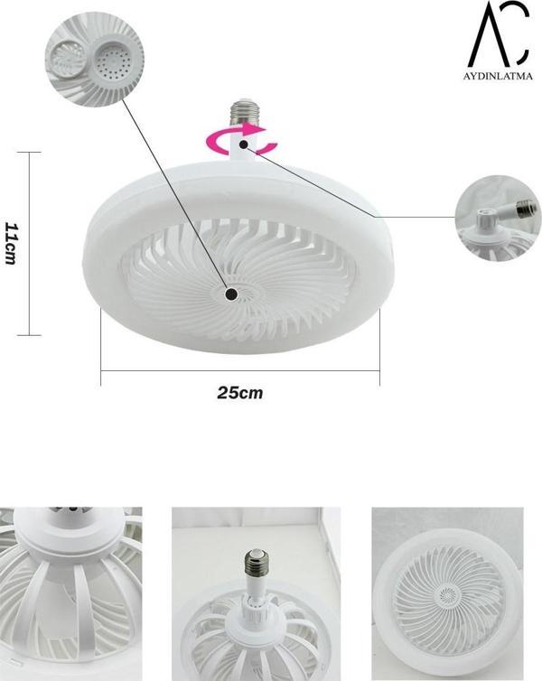 30W Fanlı Led Ampul / 3 Renk Işık / 3 Hız Fanlı Beyaz Kasa  - Kumandalı ve Koku Hazneli - Image 1
