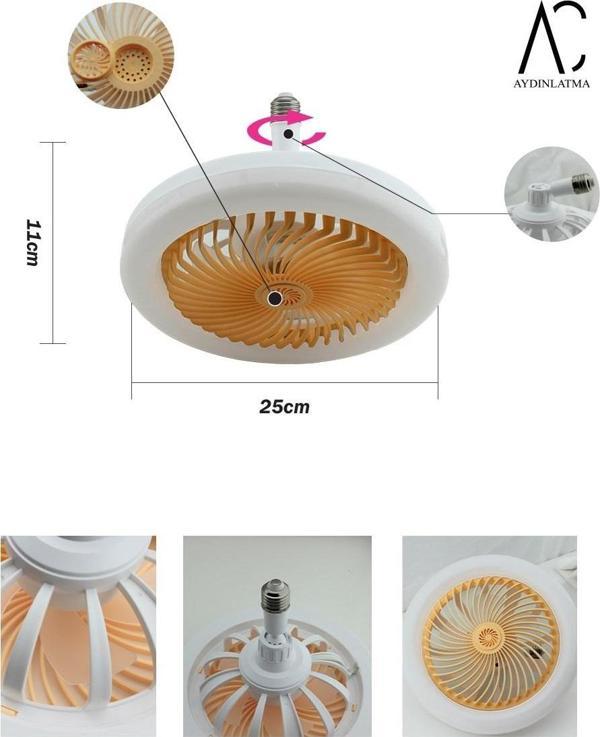 30W Fanlı Led Ampul / 3 Renk Işık / 3 Hız Fanlı Sarı Kasa  - Kumandalı ve Koku Hazneli - Image 1