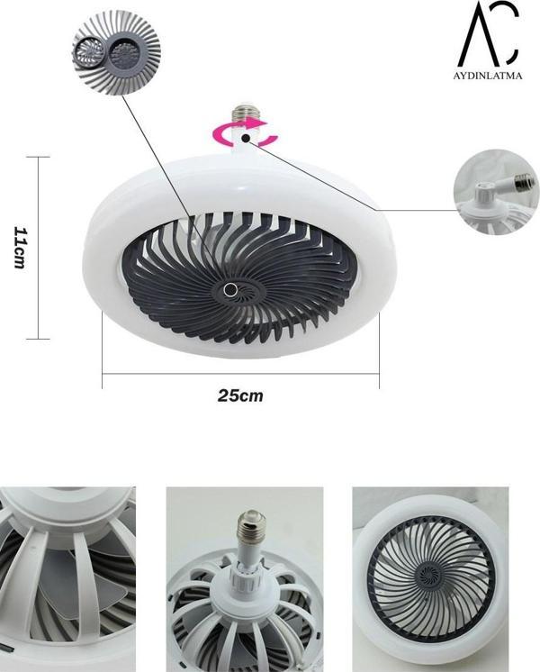 30W Fanlı Led Ampul / 3 Renk Işık / 3 Hız Fanlı Siyah Kasa  - Kumandalı ve Koku Hazneli - Image 1