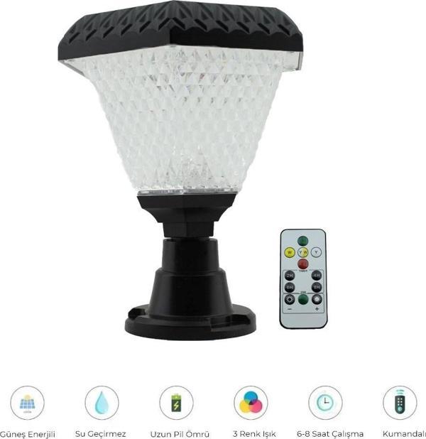 30w Solar Kristal Bahçe Aydınlatması 3 Renk Işık - Kumandalı - Image 1