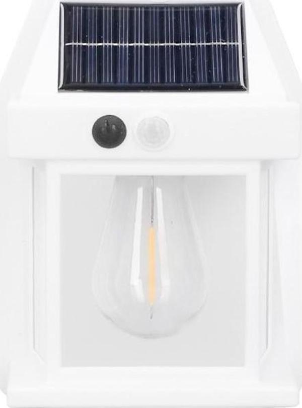 Beyaz 5W Solar / Güneş Enerjili Led Ampullü Duvar Fener Aplik 3200K - Sarı Işık - Image 1
