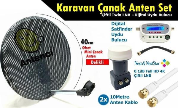 Antenci 40cm Delikli Karavan Çanak Anten Seti Çiftli LNB +Digital Uydu Bulucu - Image 1