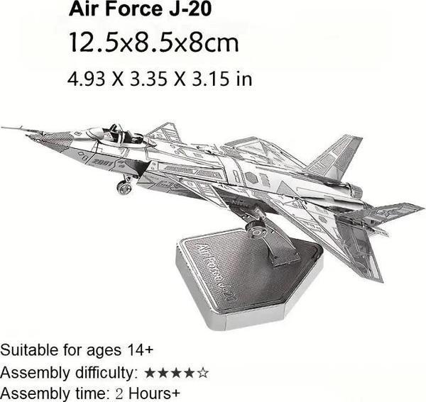 DIY 3D Metal Puzzle Bulmaca Air Forje J-20 Savaş Uçağı 14+ yaş üstü Hediyelik model - Image 1