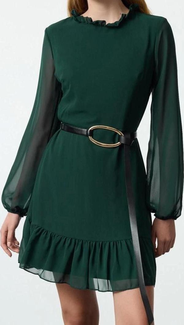 Moda Stil Regular Dik Yaka Mini Boy Düz Dokuma Kışlık Elbise - Image 1
