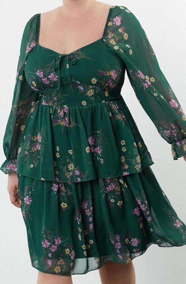 Moda Stil Relaxed Kare Yaka Mini Boy Büyük Beden Şifon Dokuma Büyük Beden Elbise - Image 1
