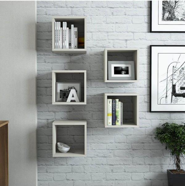 Variant Mobilya Box Duvar Rafı Kitaplık Krem - Image 1
