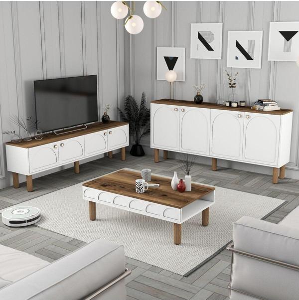 Variant Mobilya Bohem 3'lü Salon Takımı - Beyaz - Image 1