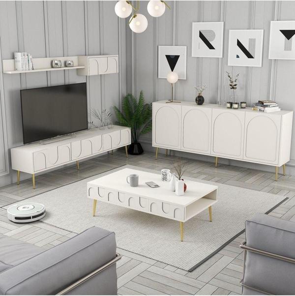 Variant Mobilya Lyon 3'lü Salon Takımı - Krem - Altın - Image 1