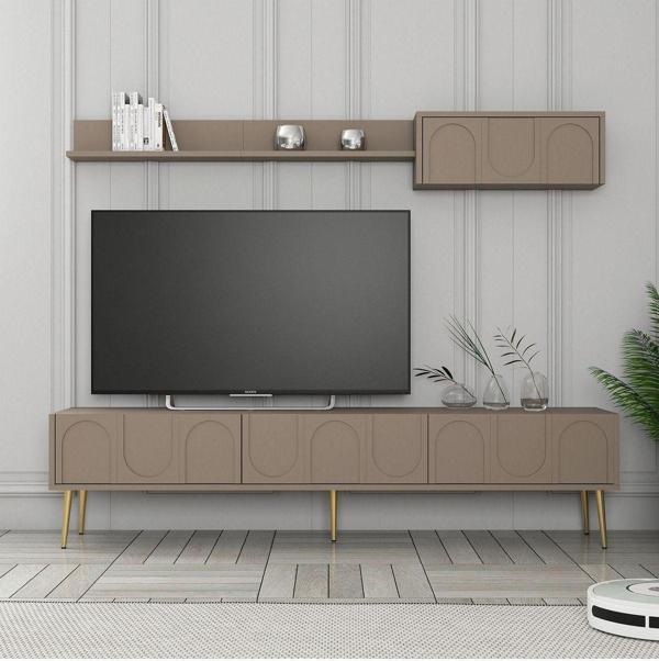 Variant Mobilya Lyon Duvar Raflı TV Ünitesi - Atlas - Altın - Image 1
