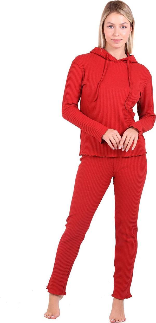 U&ME Ribbed Kadın Kapüşonlu Eşofman Takımı Kiremit - Image 1