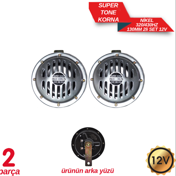 Korna 12V Super Tone Nikel 130mm Set - Image 1