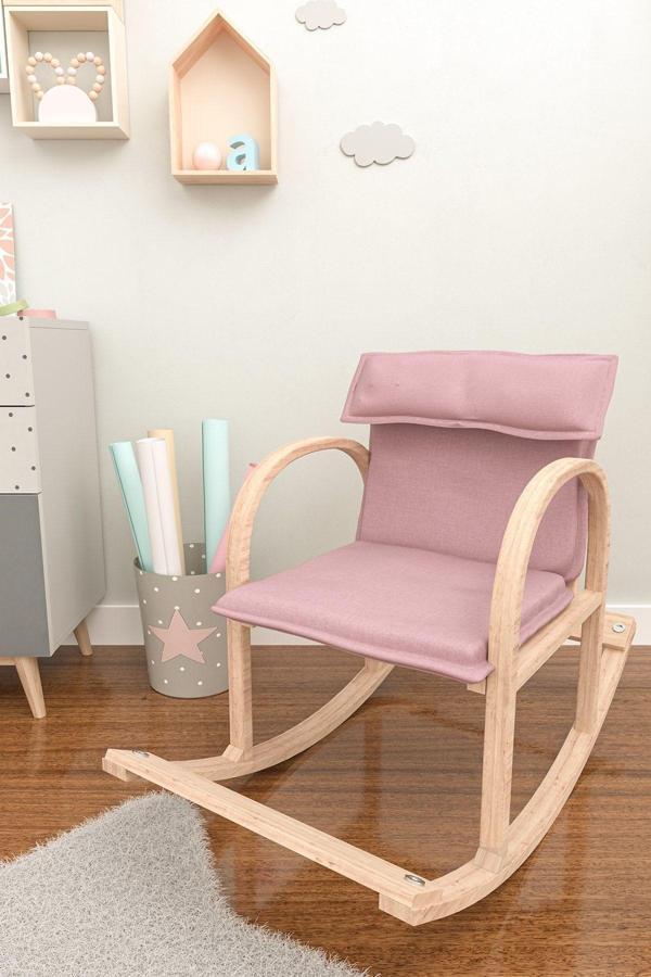 Mobildeco Candeco Cocuk Şirin Ahşap Sallanan Sandalye Dinlenme Koltuğu Pembe (Doğal) - Image 1