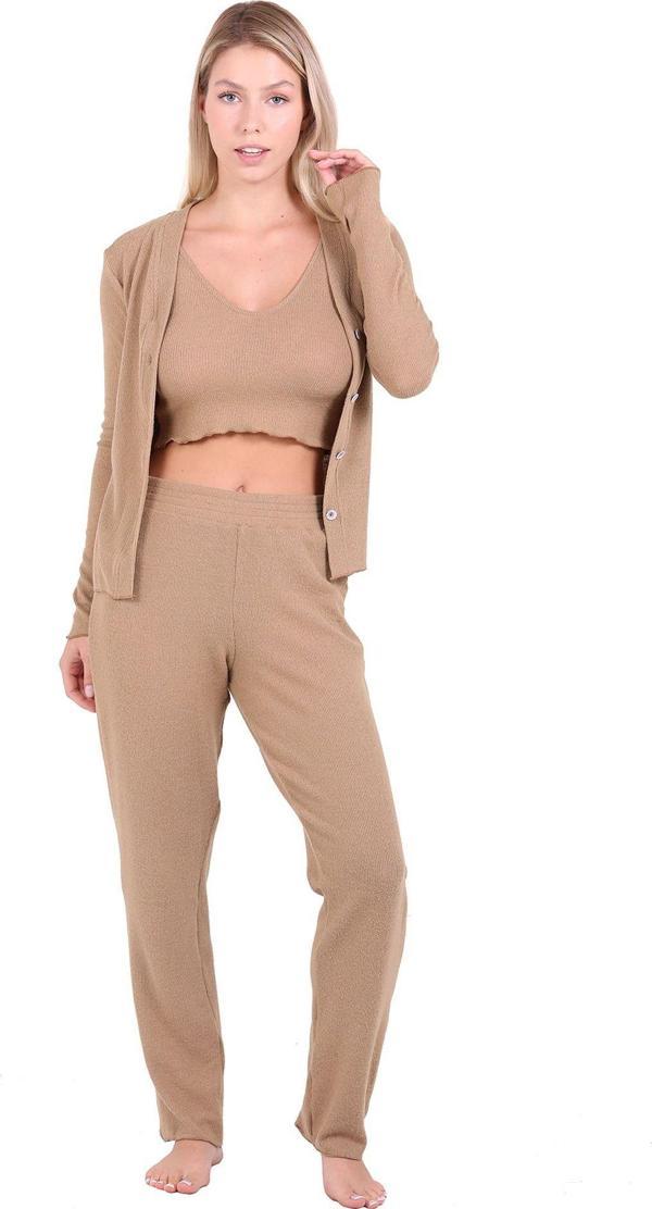 U&ME Ribbed Crop 3lü Takımı Camel - Image 1