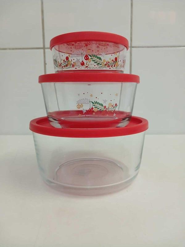 Lav Round Saklama Kabı 3'Lü Set (1490Cc-800Cc-380Cc) Kırmızı Kapaklı - Image 1