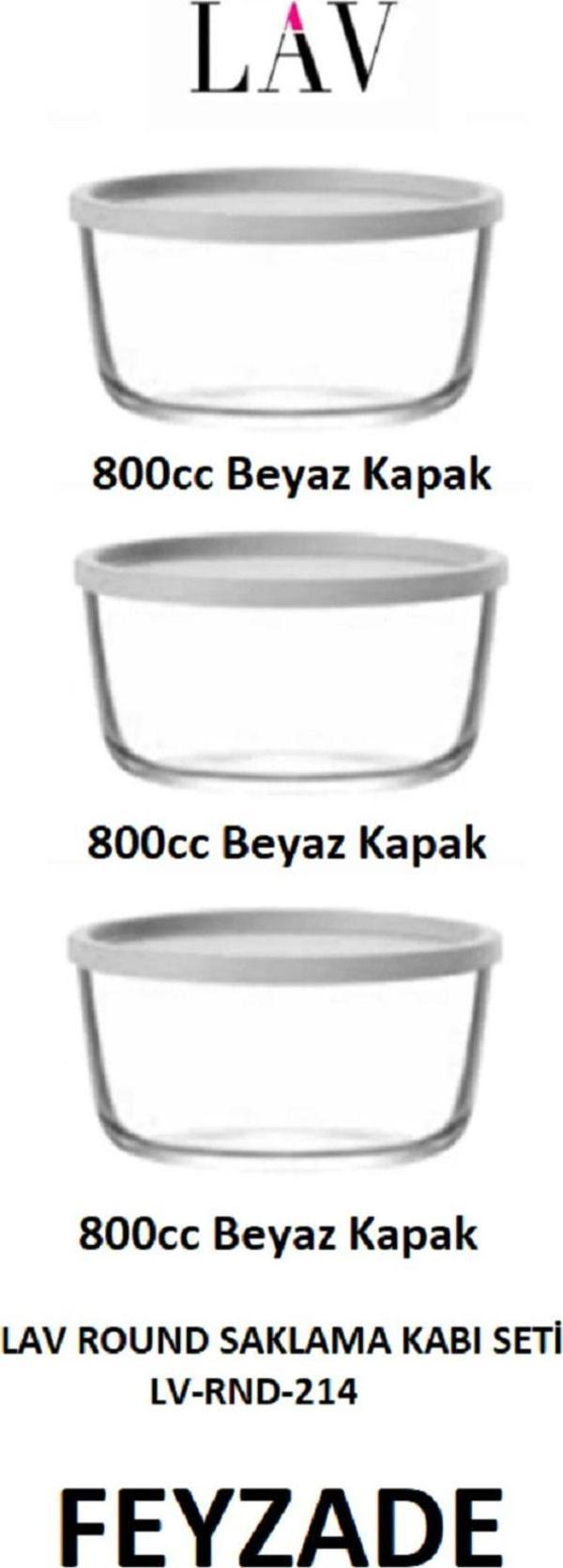 Lav Round Saklama Kabı Seti 3 Adet 800Cc Beyaz Kapaklı (Rnd-214) - Image 1
