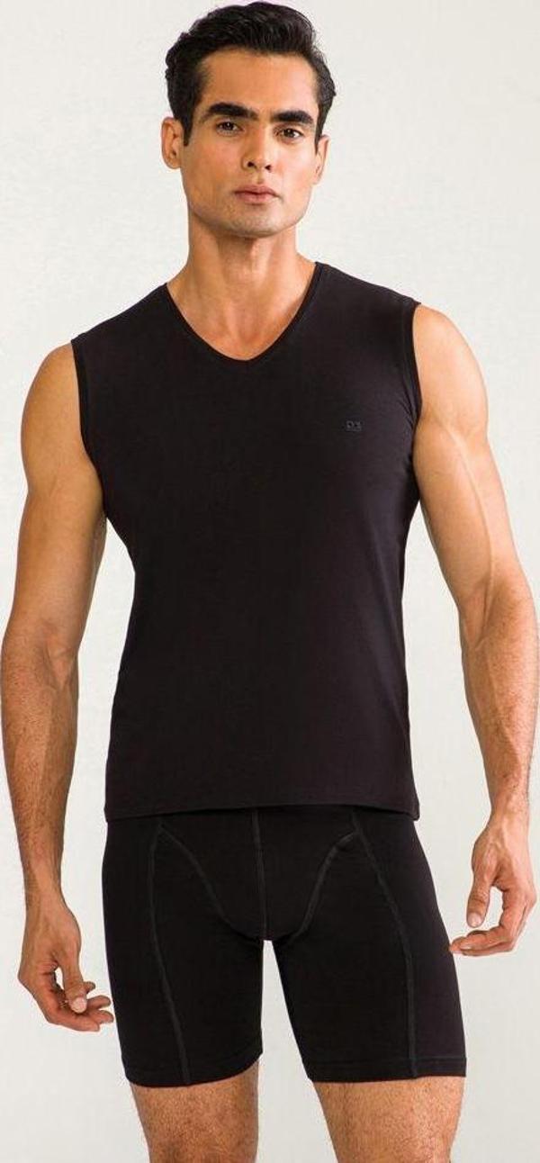 D'S DAMAT Comfort V Yaka Kolsuz T-Shirt Siyah - Image 1