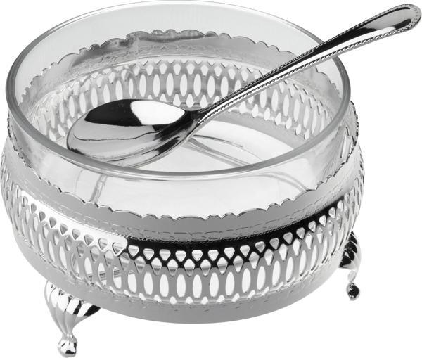 Queen Anne İngiliz Gümüşü Cam Şekerlik 11.5 cm   - Image 1