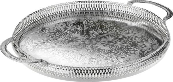 Queen Anne İngiliz Gümüşü Kulplu Yuvarlak Tepsi 28 cm   - Image 1