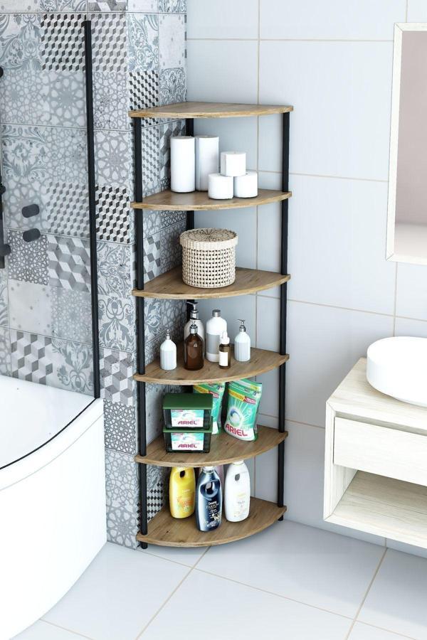 Modalanka 6 Raflı Köşe Banyo Dolabı Banyo Kileri Banyo Düzenleyici Banyo Rafı Üçgen - Image 1