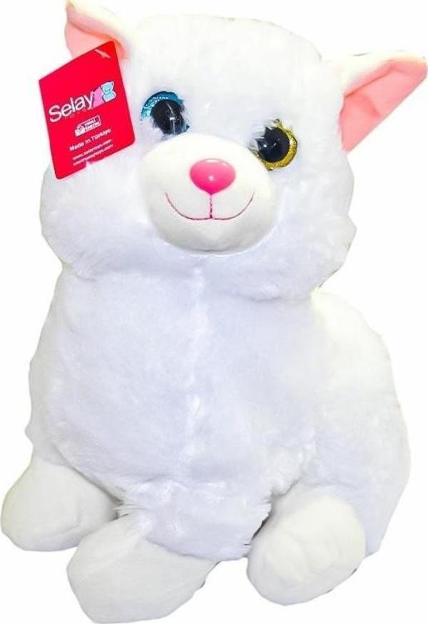 Selay Peluş Kalpli Kedi Beyaz 30 Cm 3007 - Image 1