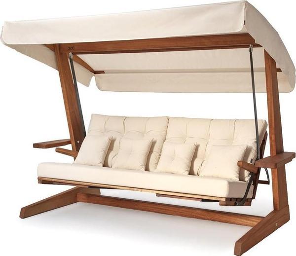 Aida Swings Luna Deluxe 2600 Krem Iroko Dört Kişilik Ahşap Salıncak Bahçe Balkon Ve Teras Salıncağı - Image 1