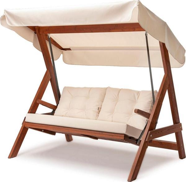 Aida Swings Paris Ahşap Salıncak, 3 Kişilik Salıncak, Bahçe Salıncağı, Balkon Salıncağı, Teras Salıncağı, - Image 1