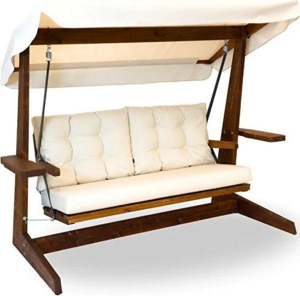 Aida Swings Viva 2200 Ahşap 3 Kişilik Bahçe Ve Balkon Salıncağı - Şık Ve Konforlu Tasarım Krem - Image 1