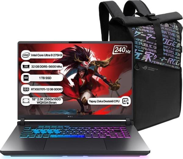 Asus Rog Strix G18 G815LR-S9155 Intel Core Ultra 9 275HX NPU 13 TOPS 32GB 1TB SSD RTX5070Ti-12GB Freedos 18" 2.5K 240Hz WQXGA Taşınabilir Bilgisayar - Image 1
