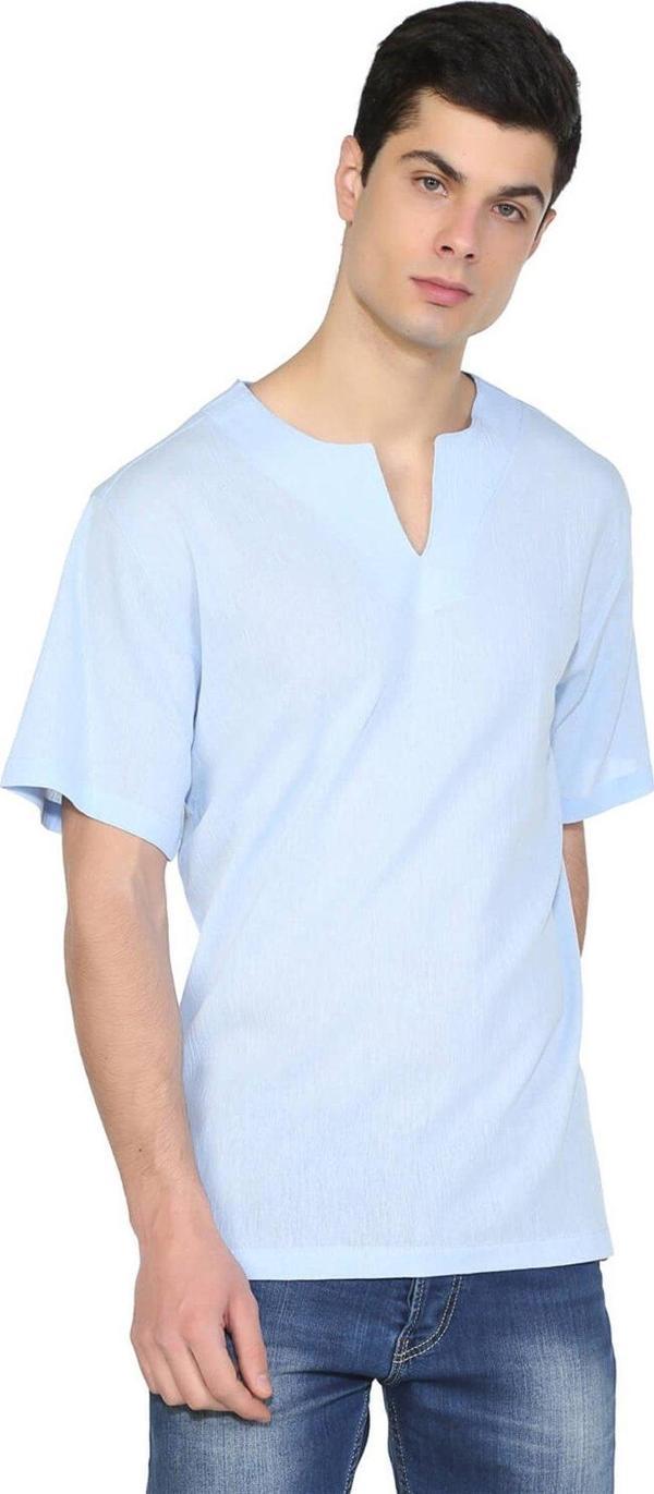 Büyük Beden Kısa Kol Şile Bezi Bisiklet Yaka Erkek Yazlık Tshirt Buz Mavi 3027 - Image 1