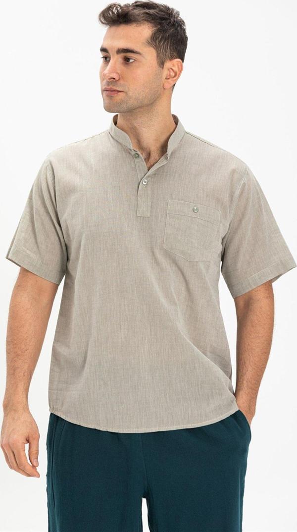 Büyük Beden Şile Bezi Kısa Kol Tek Cepli Hakim Yaka Erkek Yazlık Tshirt Taş 3031 - Image 1