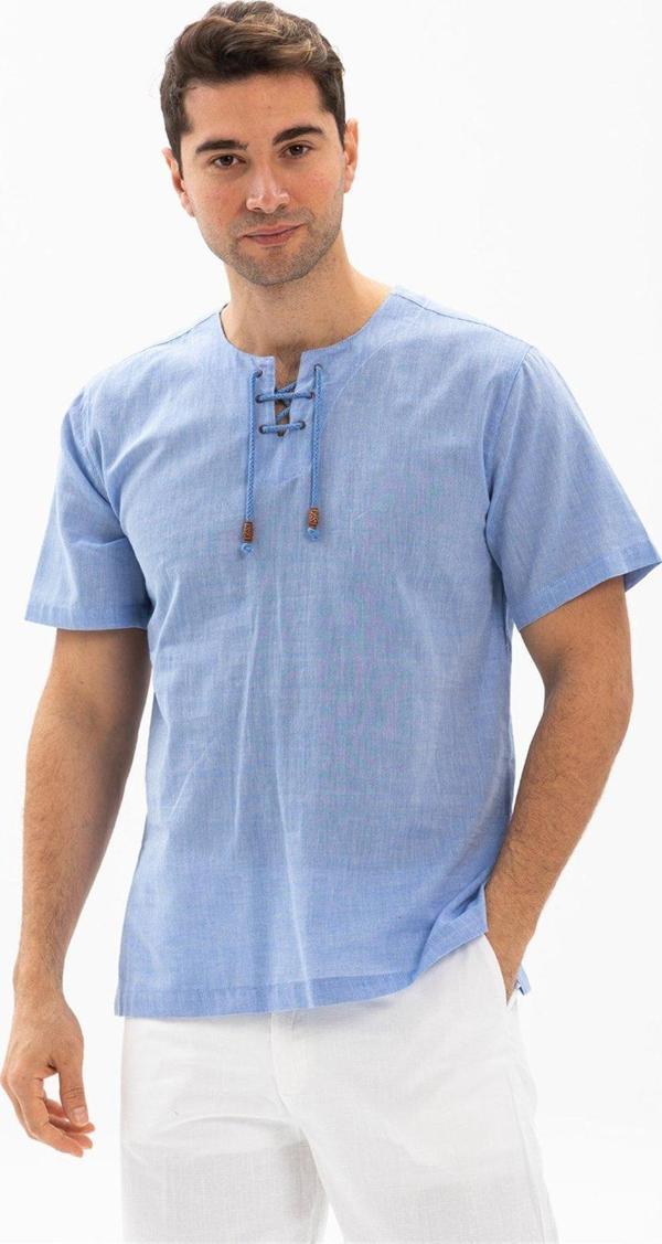 Büyük Beden Kısa Kol Şile Bezi Zımbalı Erkek Yazlık Tshirt Mavi 3032 - Image 1