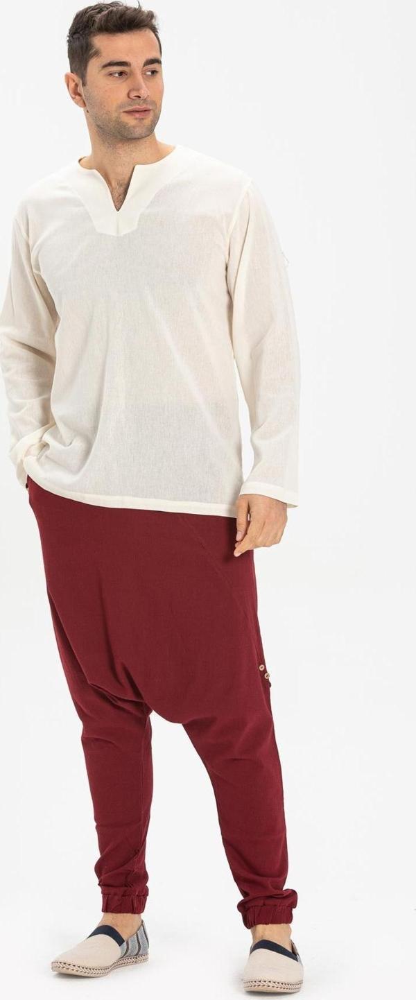 Büyük Beden Uzun Kol Şile Bezi Bisiklet Yaka Yazlık Tshirt Krem 3002 - Image 1