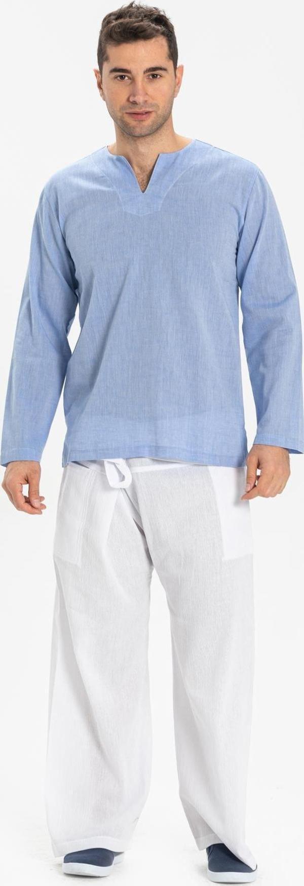 Büyük Beden Uzun Kol Şile Bezi Bisiklet Yaka Yazlık Tshirt Mavi 3032 - Image 1