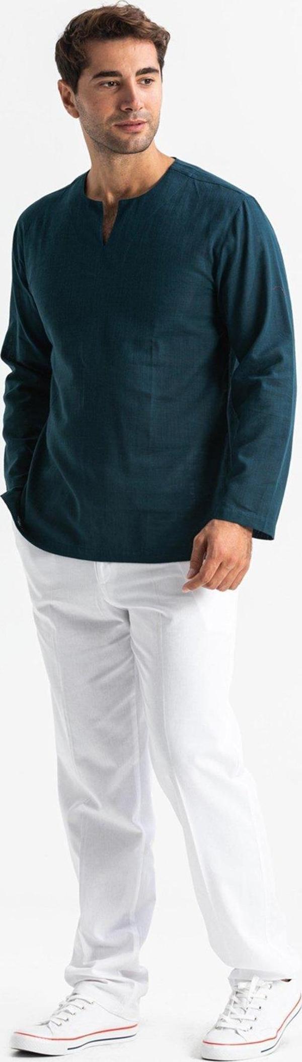 Büyük Beden Uzun Kol Şile Bezi Bisiklet Yaka Yazlık Tshirt Koyu Petrol 3069 - Image 1