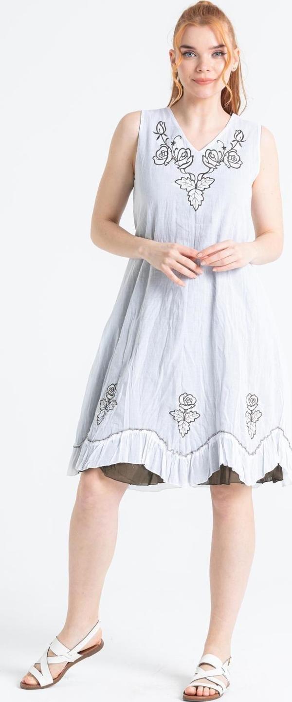 Kolsuz Vual Jülide Midi Boy Yazlık Elbise Beyaz Byz - Image 1