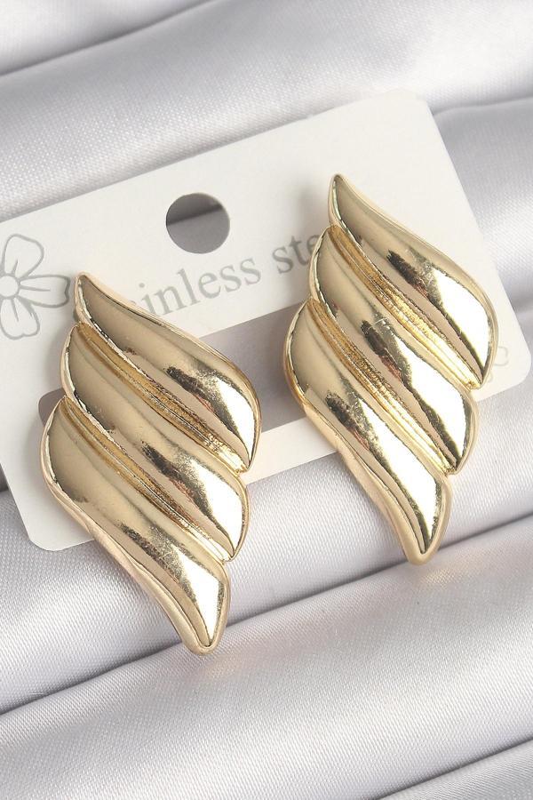 Pirinç Gold Renk 3 Sıralı Dalgalı Model Kadın Küpe - Image 1