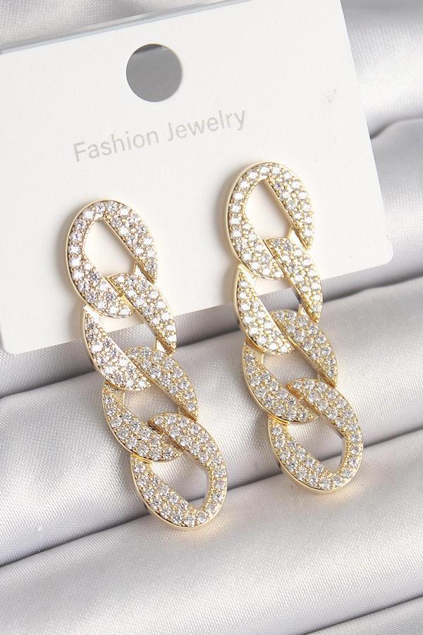 Pirinç Gold Renk Zirkon Taşlı Zincir Model Kadın Küpe - Image 1