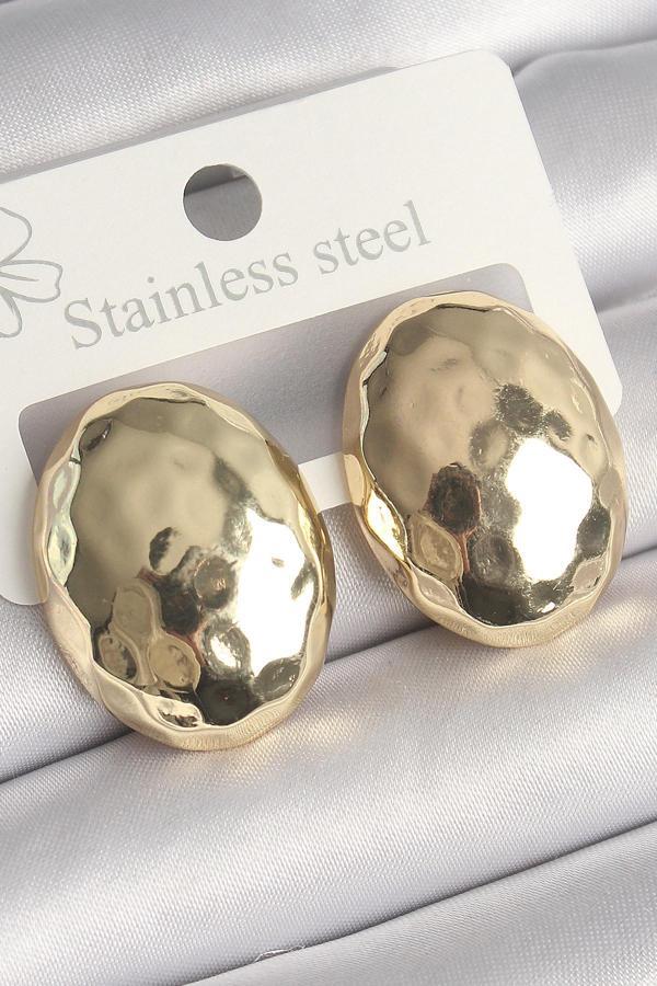 Pirinç Gold Renk İşlemeli Bombe Oval Model Kadın Küpe - Image 1