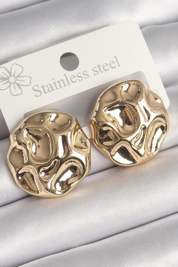 Pirinç Gold Renk İşlemeli Daire Plaka Model Kadın Küpe - Image 1