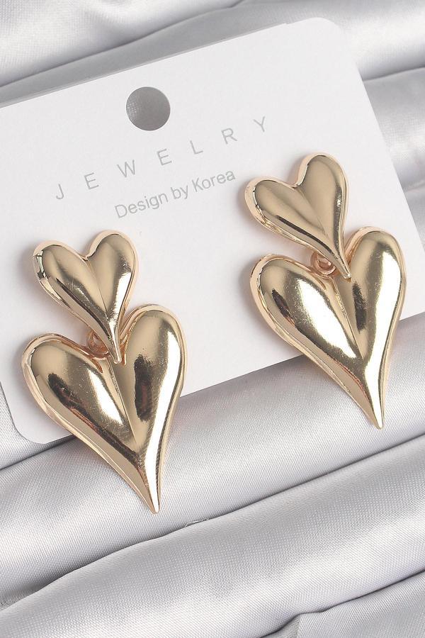 Pirinç Gold Renk Sallantı Kalp Model Kadın Küpe - Image 1