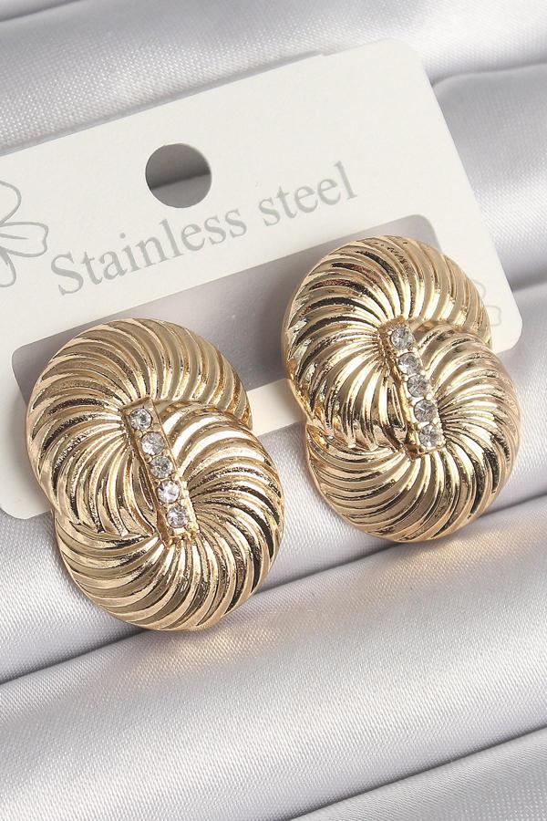 Pirinç Gold Renk Zirkon Taşlı Sarmal Model Kadın Küpe - Image 1