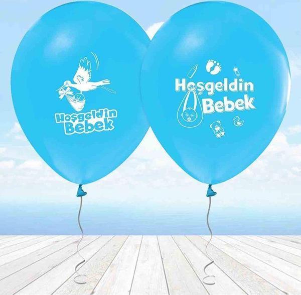 Helyuma Uyumlu Hoşgeldin Bebek Baskılı Balon Mavi 12 inch 5 adet - Image 1