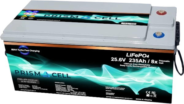 Prismacell Lifepo4 Akü 235A 235 Amper 25.6 6kWh Volt Lityum Marin, Karavan, 24V Solar Akü Batarya - Image 1
