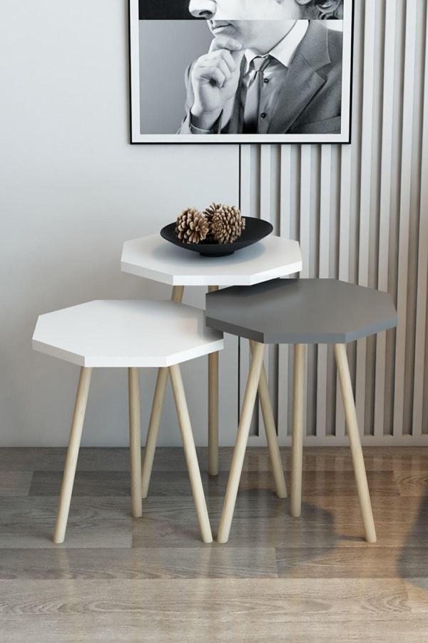 Modalanka 3'Lü Zigon Sehpa Sekizgen Model Zigon Sehpa Gürgen Ayak - Image 1