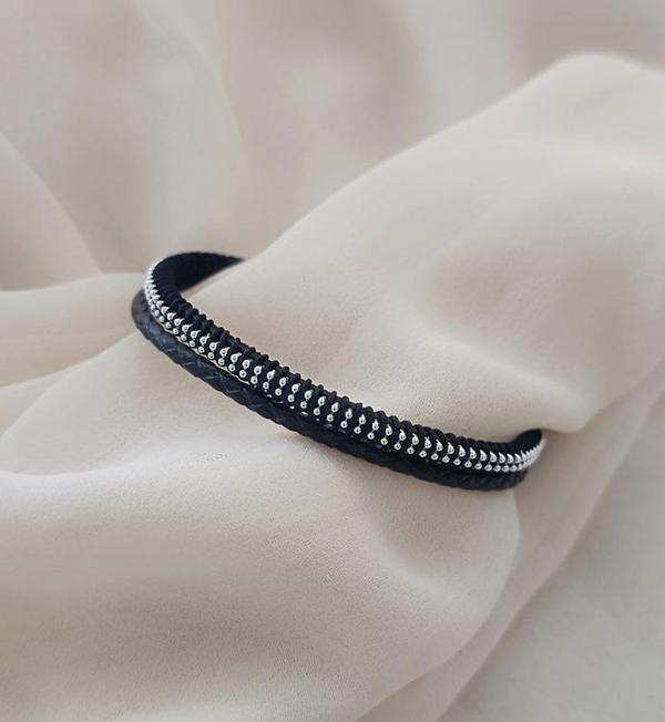 Bileklik Hakiki Deri Örgü Unisex 20.5 cm Cam Nazar Boncuklu Bilezik Takı Aksesuar                   - Image 1