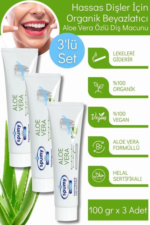 Hassas Dişler için Organik Beyazlatıcı Aloe Vera Özlü 3'lü Diş Macunu - 100 gr x3 - Image 1